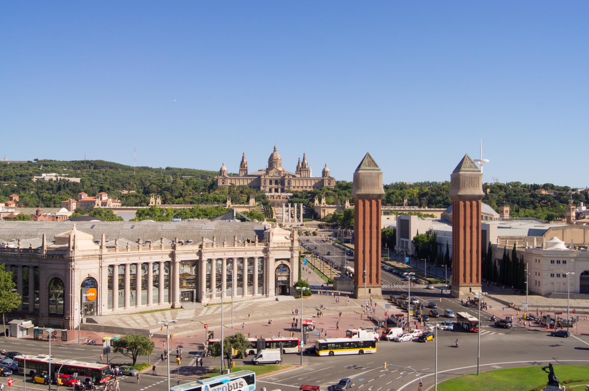 View of Museu Nacional d'Art de Catalunya from the roof of Las Arenas at Plaça d'Espanya, Barcelona