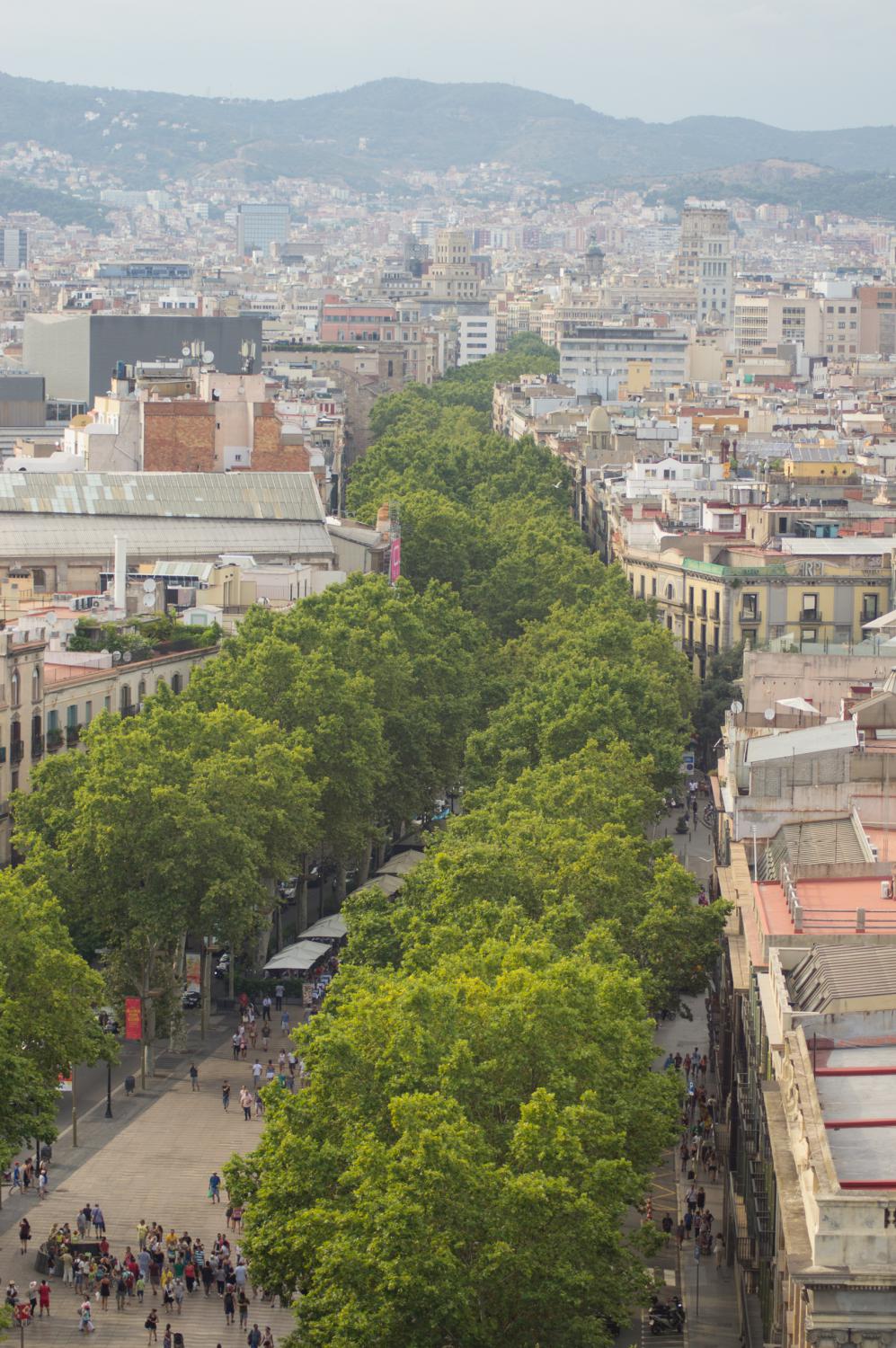 Views of La Rambla from the top of Columbus Monument in Barcelona