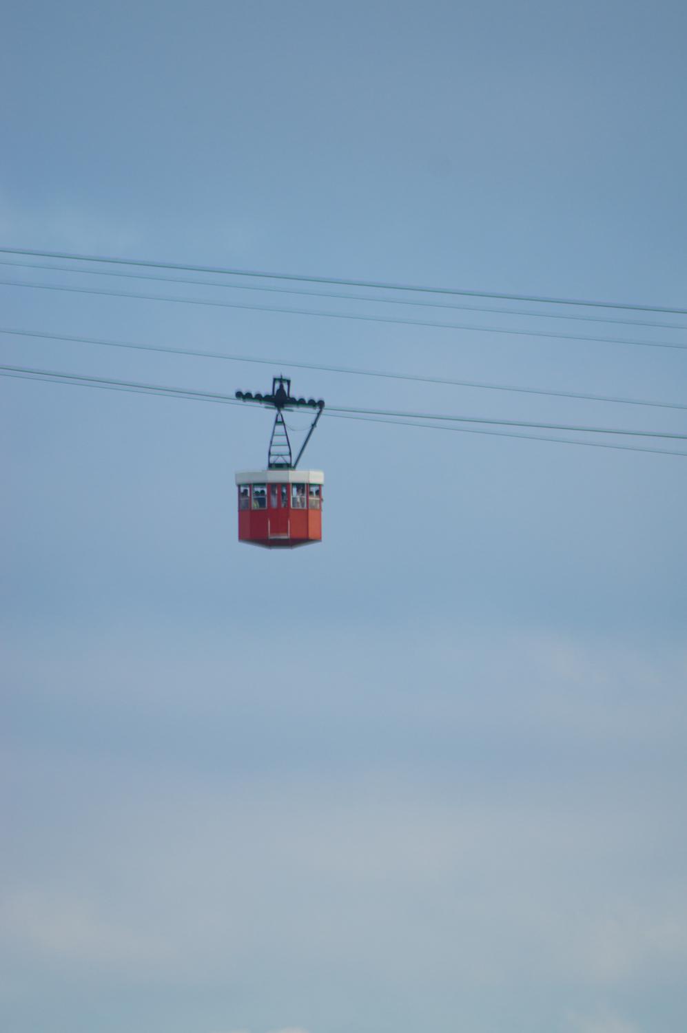 Red cable car cabin in Barcelona