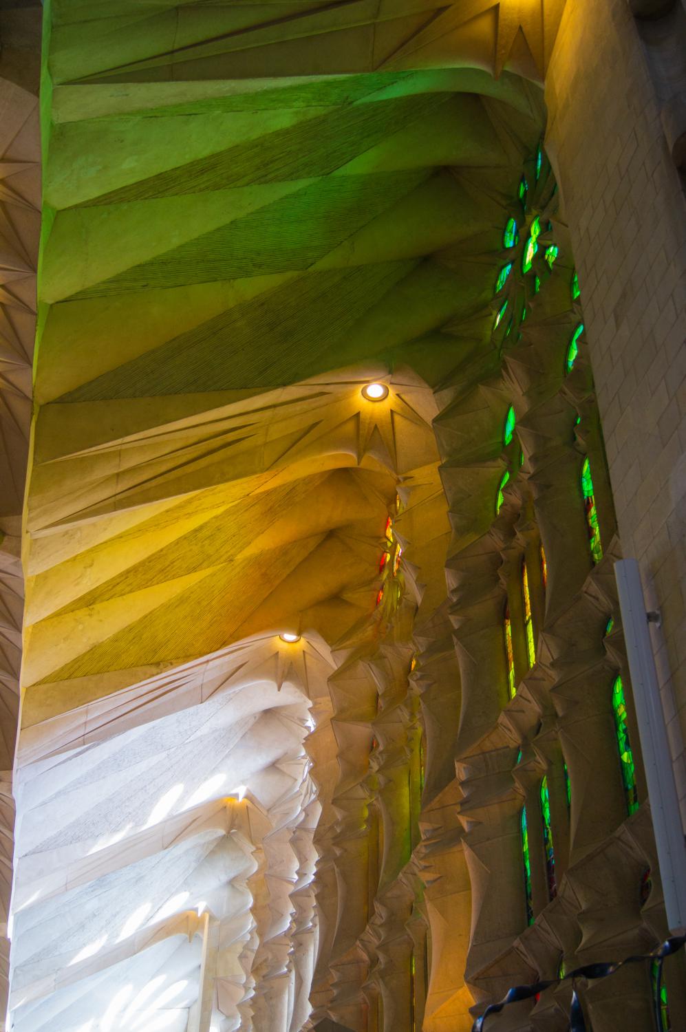 Lights on the walls of La Sagrada Familia in Barcelona