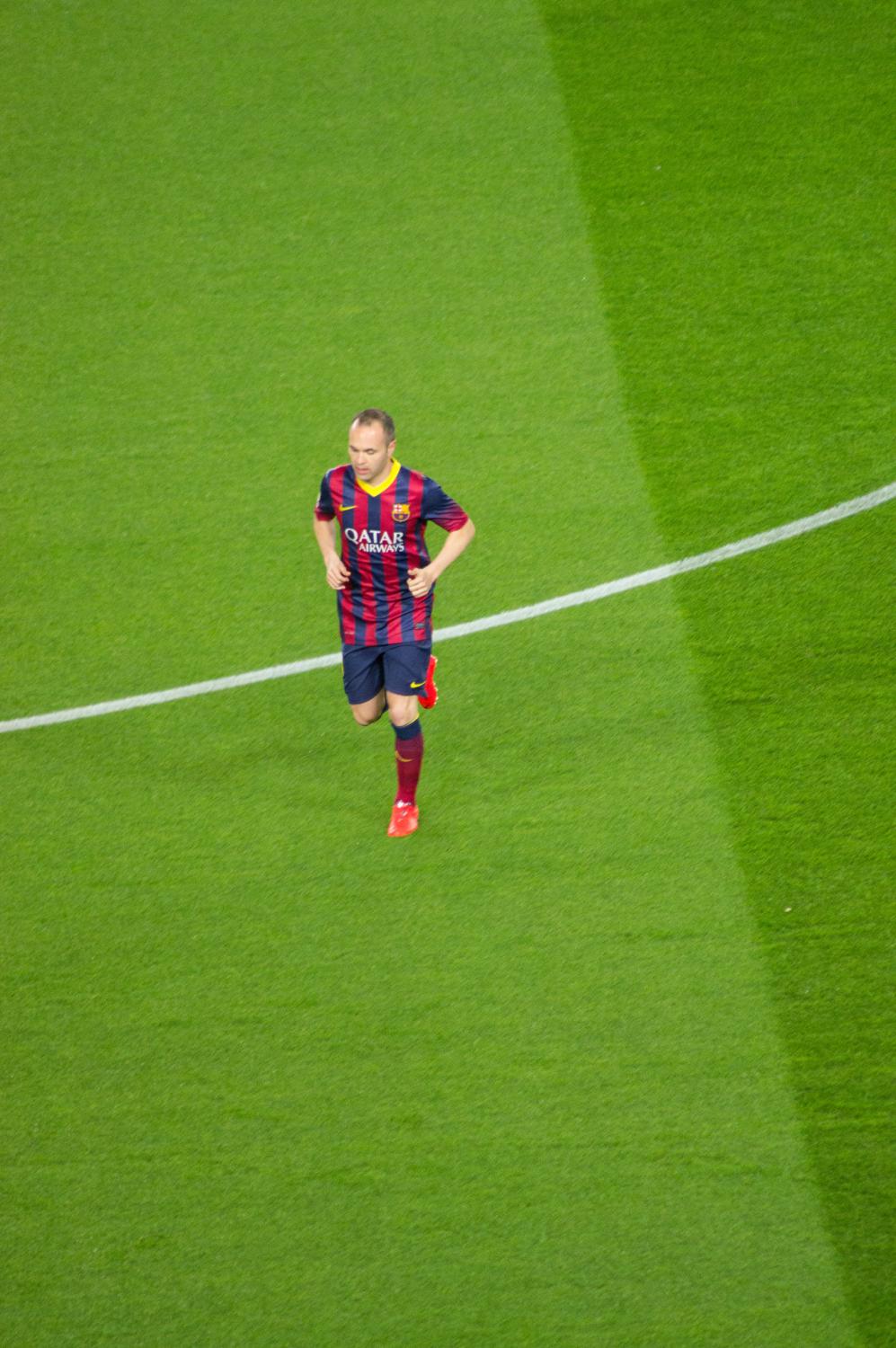 Footballer Andres Iniesta during the match at the Camp Nou stadium in Barcelona