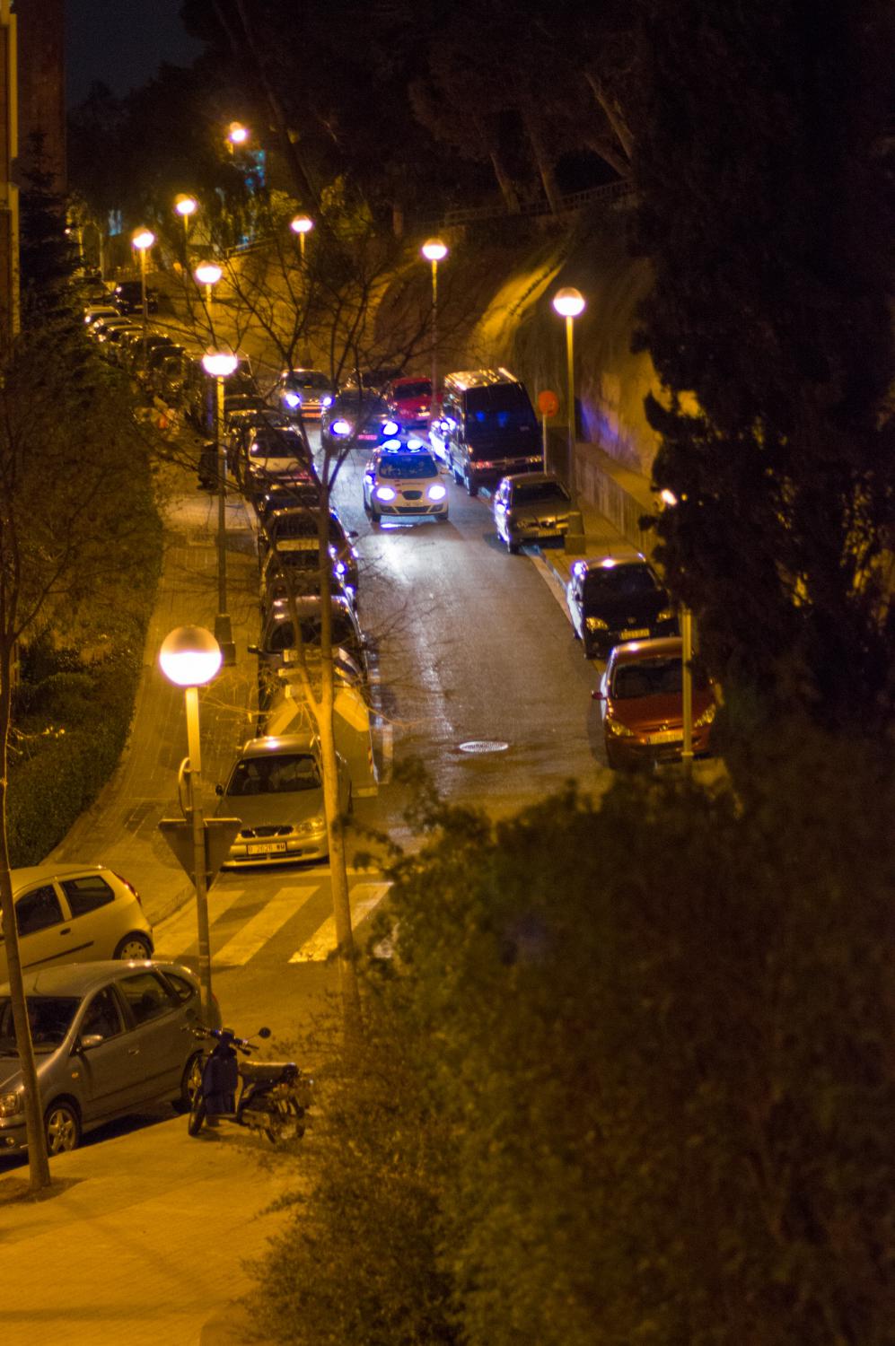 Police car on a street of El Coll, Barcelona