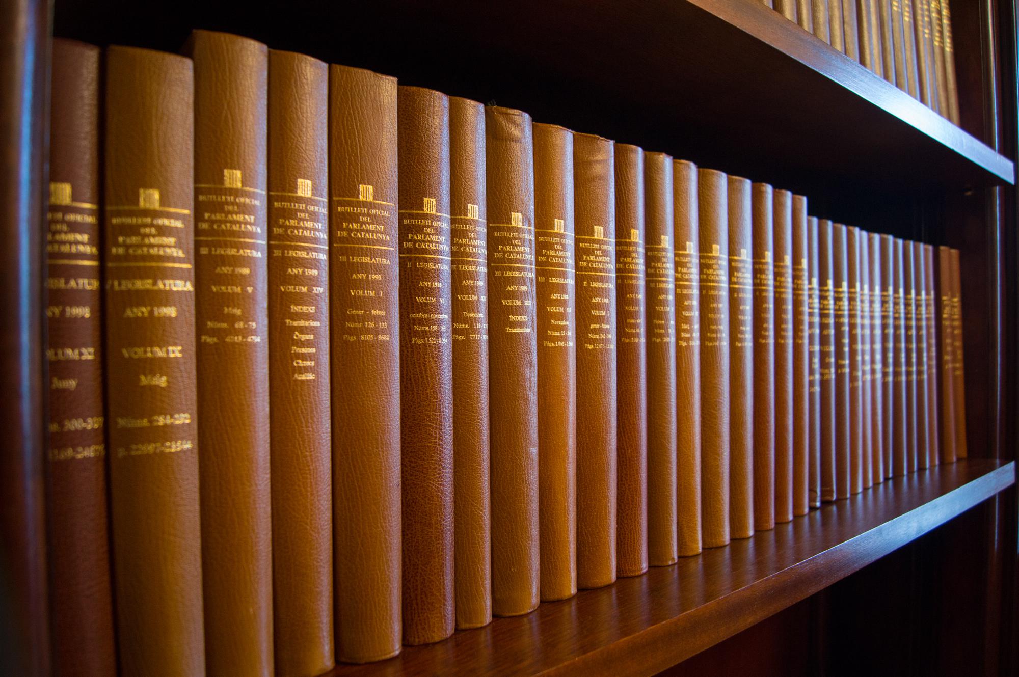 Books on a shelf in the Parliament of Catalonia in Barcelona