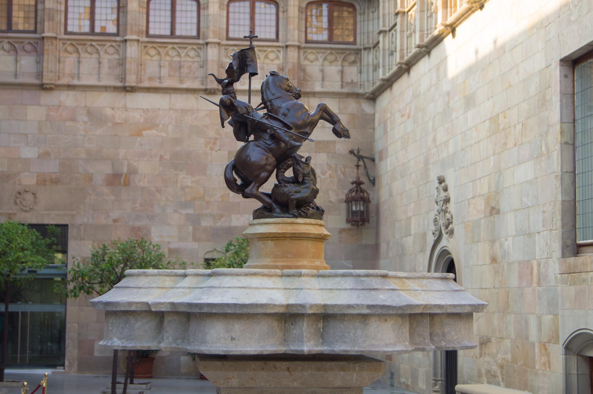 Sculpture of St. George in the courtyard of the palace of the Government of Catalonia in Barcelona