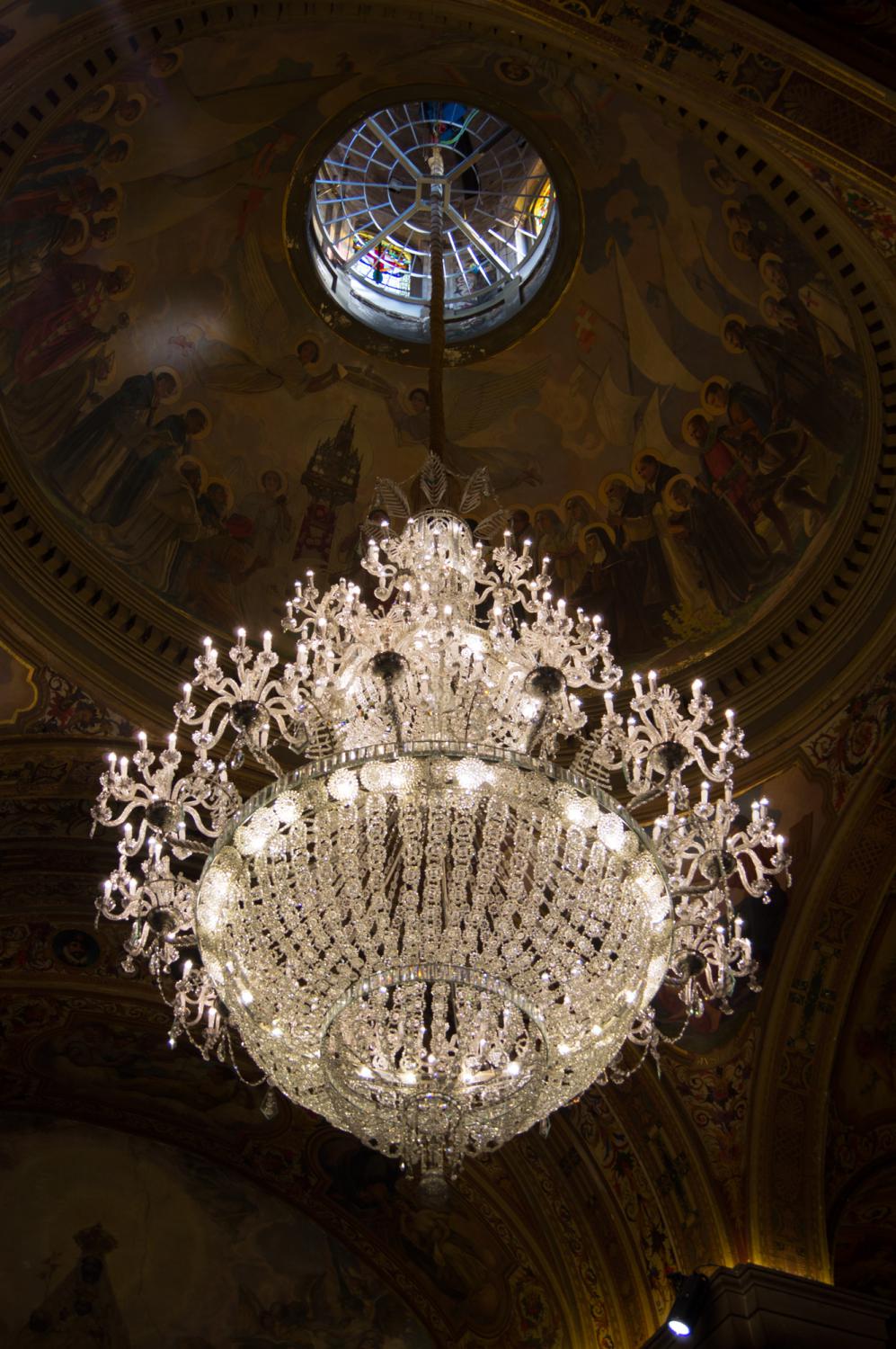 A large crystal chandelier in the palace of the Government of Catalonia in Barcelona