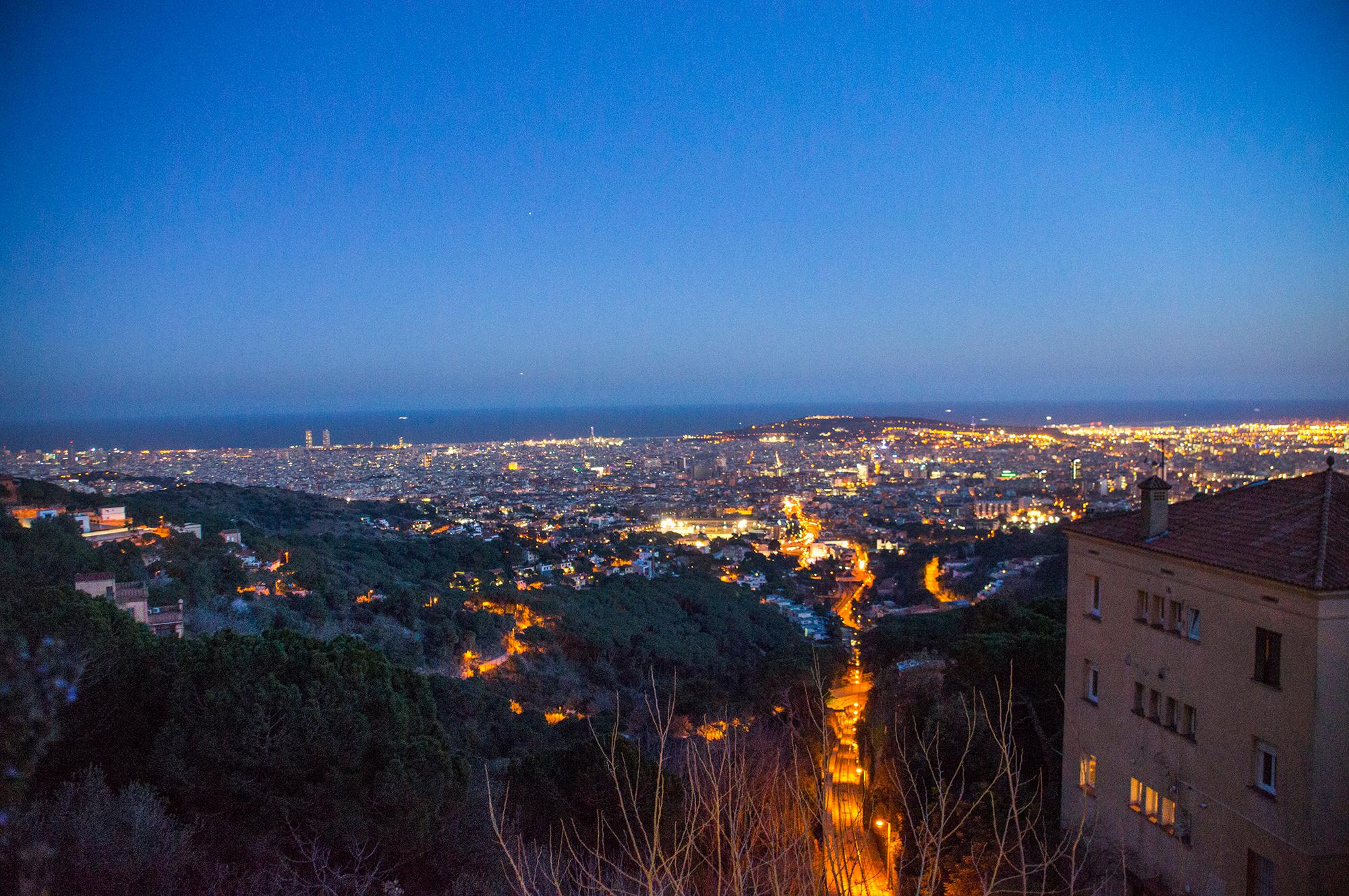 Night view of Barcelona from Vallvidrera mountain