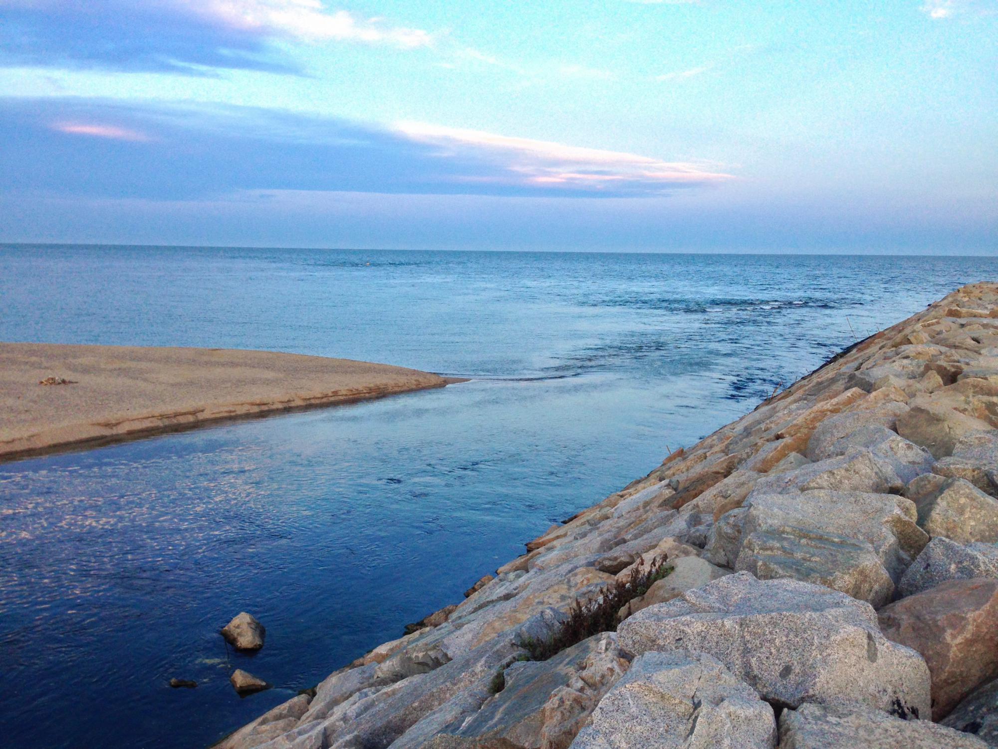 Besos river flows into the Mediterranean in Barcelona