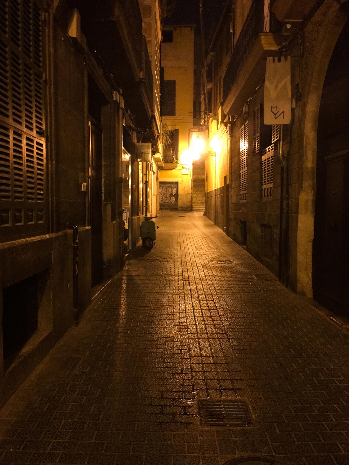 Can Danús street in Palma de Mallorca at night